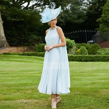 Sky Blue Chiffon Mother Of The Bride Dresses Ankle Length Wedding Guest Gowns