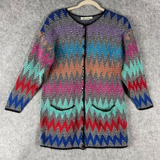 VTG French Rags Cardigan Sweater Womens 1 Small Chunky Chevron Artsy USA