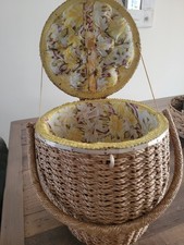 Vintage DRITZ Vintage Round Wicker Sewing Basket From Japan