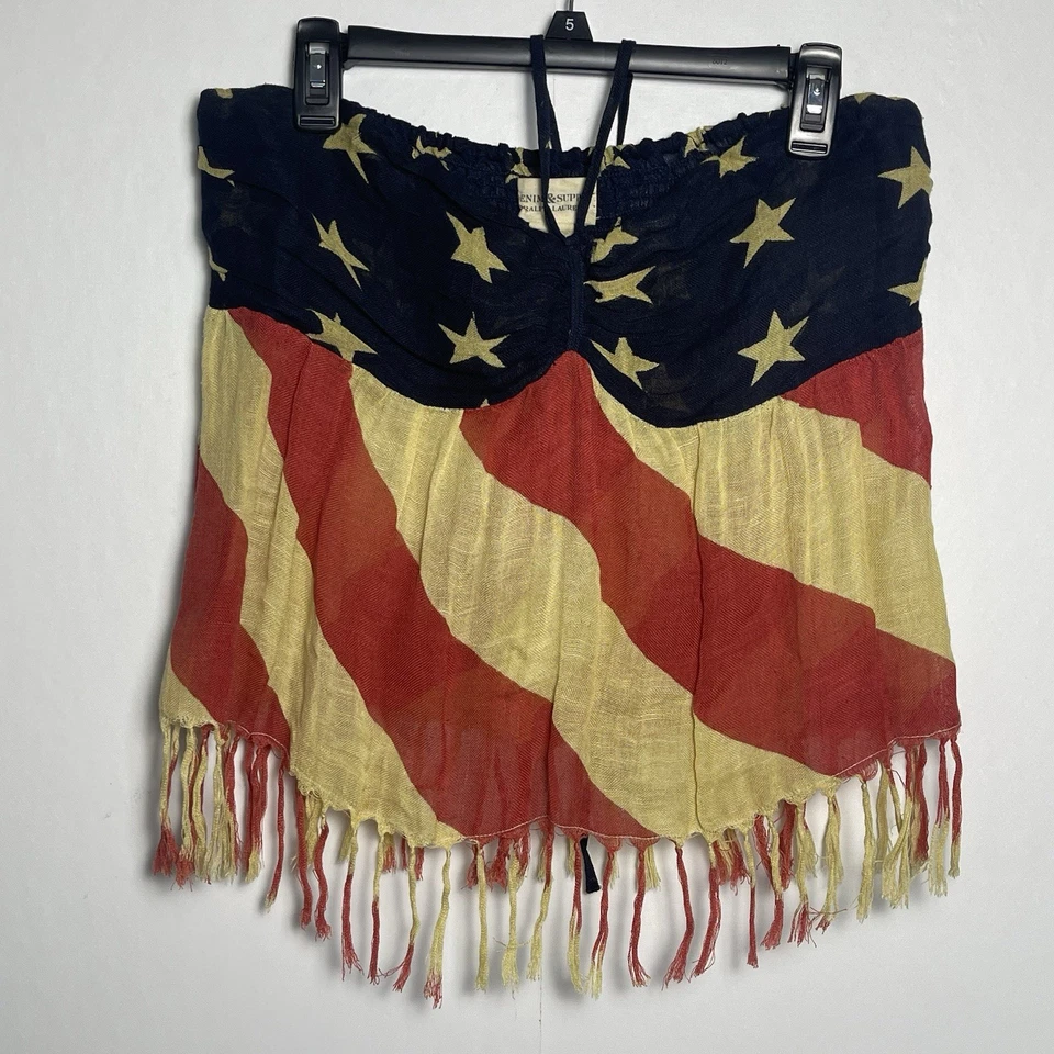 Ralph Lauren Denim & Supply Large American Flag Tie Back Halter Top Linen Rustic - Image 3 of 4