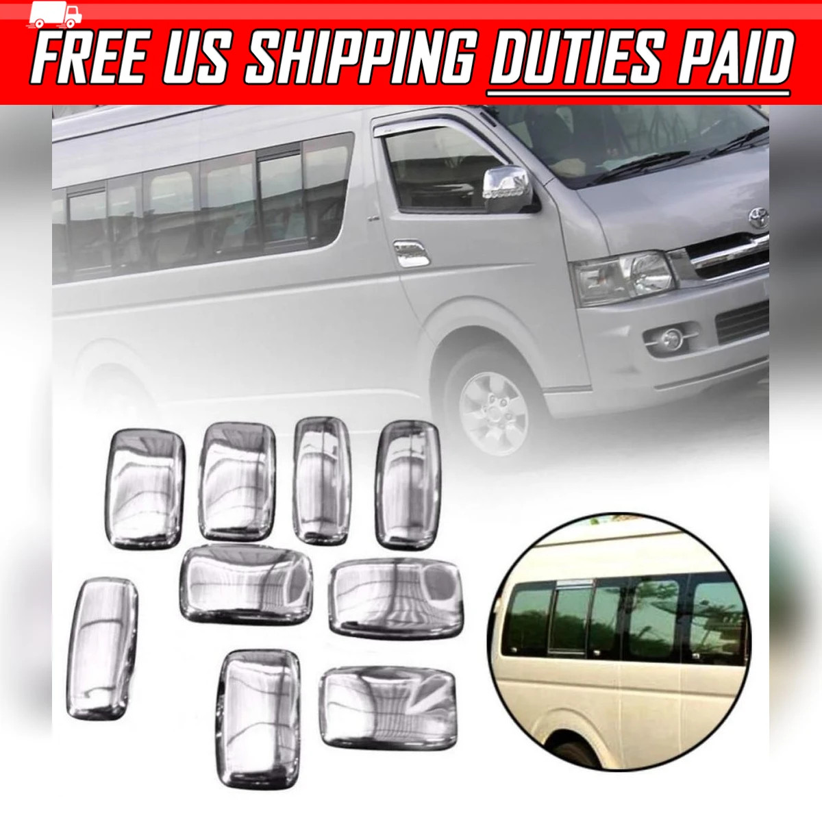 MIRROR HUB COVER FULL SET 9 PCS CHROME FITS TOYOTA HIACE COMMUTER