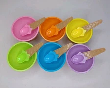 Plastic Ice Cream Bowl & Spoon Set Of 6 Bowls & Spoons