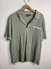 BOSS Hugo Boss Polo Shirt Mens XL Green Pique Contrast Piping Short Sleeve
