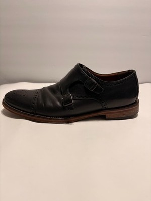 Johnston Murphy Shoes 9 M Monk Dual Strap Cap Toe Black Leather Oxford 59-12435