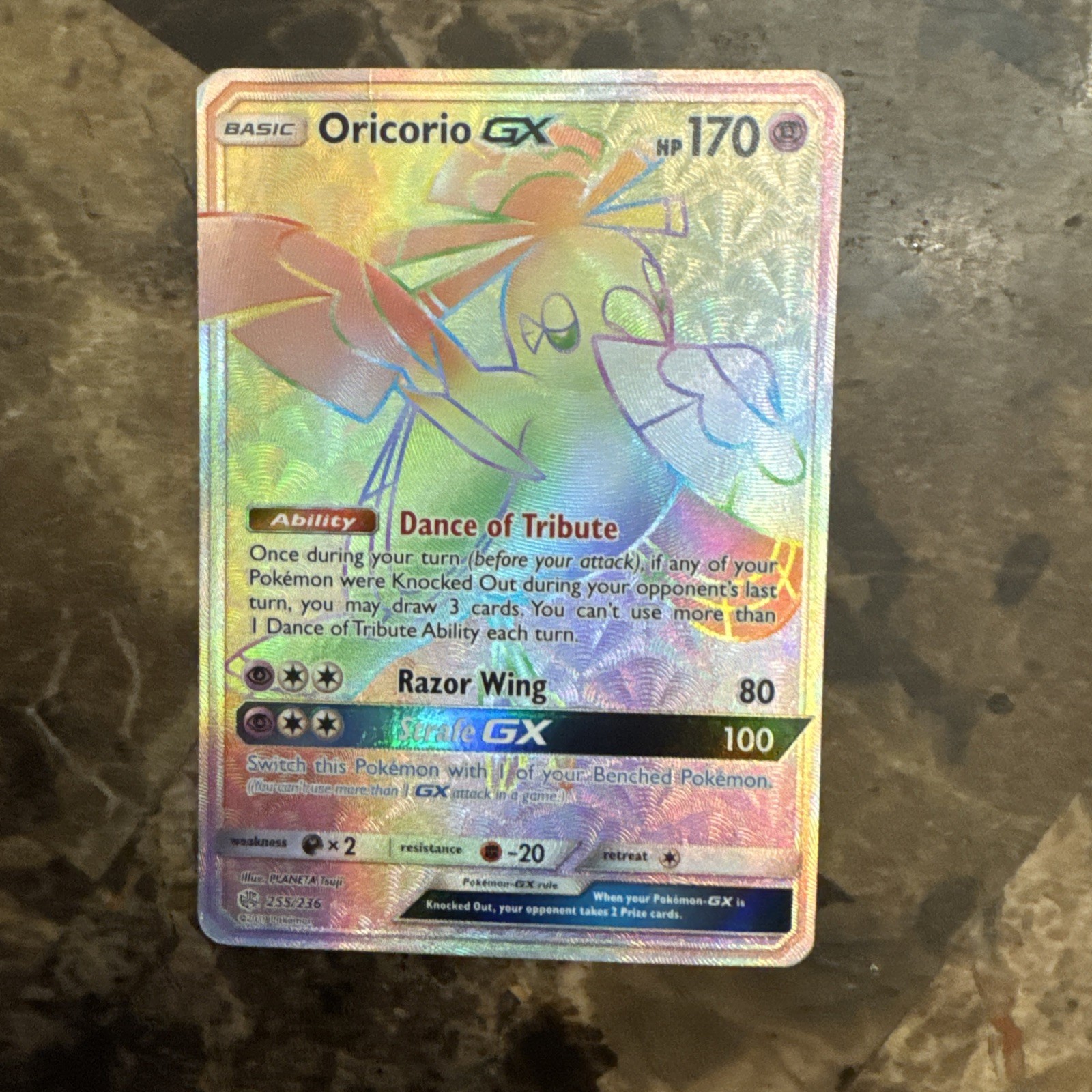 Oricorio GX 255/236 Rainbow Rare Secret Rare Unified Minds NM Pokémon TCG 2019