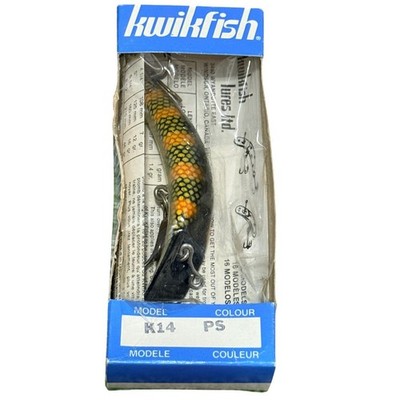 Kwikfish K14 PS Fishing Lure Aggressive Wobble Orange Black Scale 4.25in Vintage