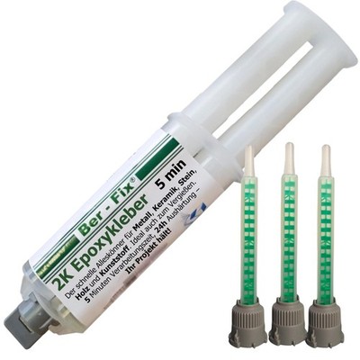 Ber-Fix 25g 5 Min Epoxidharz Kleber Holz GfK Glas Metall + 3 Spitzen