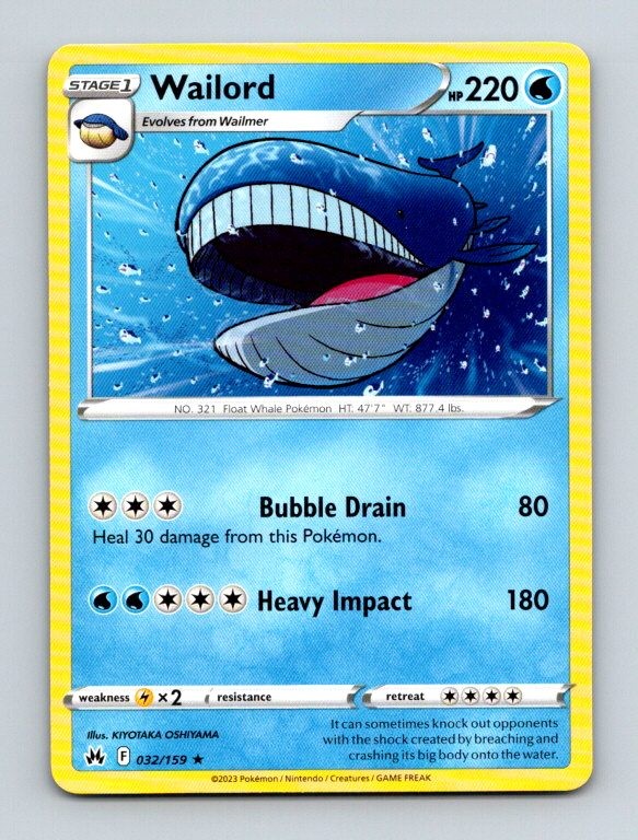 Wailord 032/159 Rare SWSH: Crown Zenith Pokemon Near Mint
