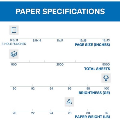 HAMMERMILL PAPER, COLOR COPY DIGITAL, 28LB, 8.5 X 11, 3 HOLE PUNCH, 100 -