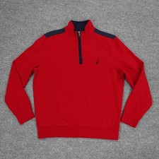 Nautica Sweatshirt Mens Large Red 1/4 Zip Mock Neck Fleece Sail Logo K0354T
