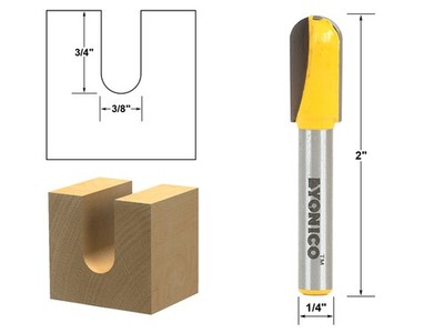 3/8'' Diameter Core Box Router Bit - 1/4'' Shank - Yonico 14165q