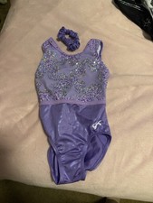 GK Elite Girls Purple Sleeveless Gymnastics Leotard w/ Rhinestone Star  Scrunc  