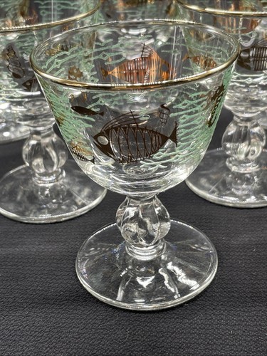Vintage Libbey MARINE LIFE Set of 6 Cordial Glasses Stemware MCM Rare - Picture 2 of 10