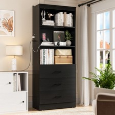 71" H Tall Bookshelf with Drawers,Bookcase Storage Cabinet w/3-Tier Open Shelves