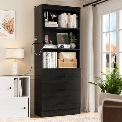 71'' H Tall Bookshelf with Drawers,Bookcase Storage Cabinet w/3-Tier Open Shelves