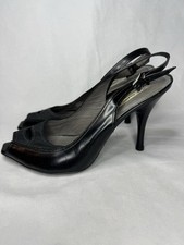 Vintage Via Spiga Black Peep Toe Heels Y2K Leather Slingback Pumps US 8.5 M