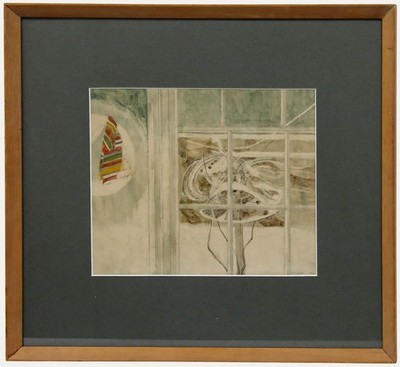 David Holt (1928-2014) - Gerahmtes Aquarell Von 1970, Blick Aus Dem Fenster