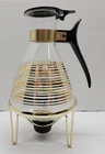 PYREX CARAFE BLACK & GOLD COFFEE WARMER 8 CUP W/CANDLE WARMER VINTAGE Preowned