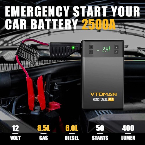 VTOMAN Tire Inflator Pump 12V Portable Car Jump Starter Air Compressor
