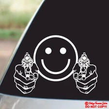 SMILEY FACE GUNS Vinyl Decal Sticker Car Window Wall Bumper Ammo 2nd Amendment