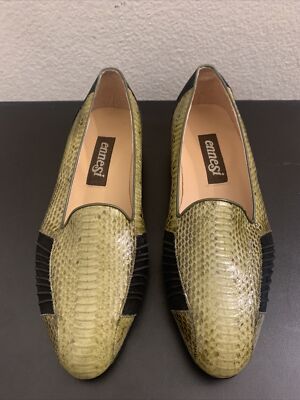 Ennesi Genuine Reptile Slip On Dress Loafers Shoes Olive  display picture 1