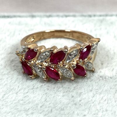 Vermeil Simulant Ruby and Diamond Ring, Estate, Gold Plated Sterling Silver