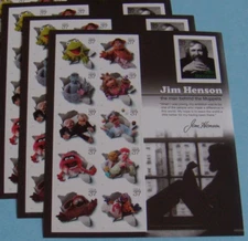 Three Panes x 11 = 33 of JIM HENSON & The Muppets 37¢ US Postage Stamps. Sc 3944
