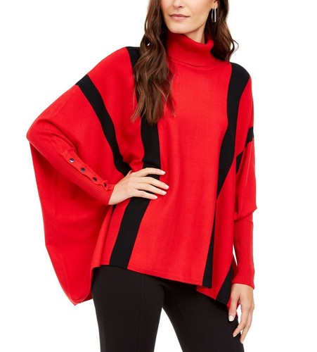 ALFANI Sweater Turtleneck Red Black Striped Loose Medium M - Picture 7 of 10