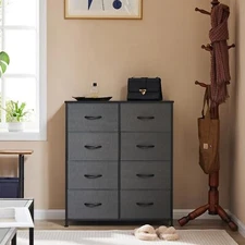 Gray 8 Drawers Dresser for Bedroom Chest Organizer Storage with Fabric Bins