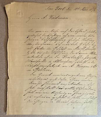 German Letter from Rudolf Miller 429 E 15th Street NY March 10, 1876