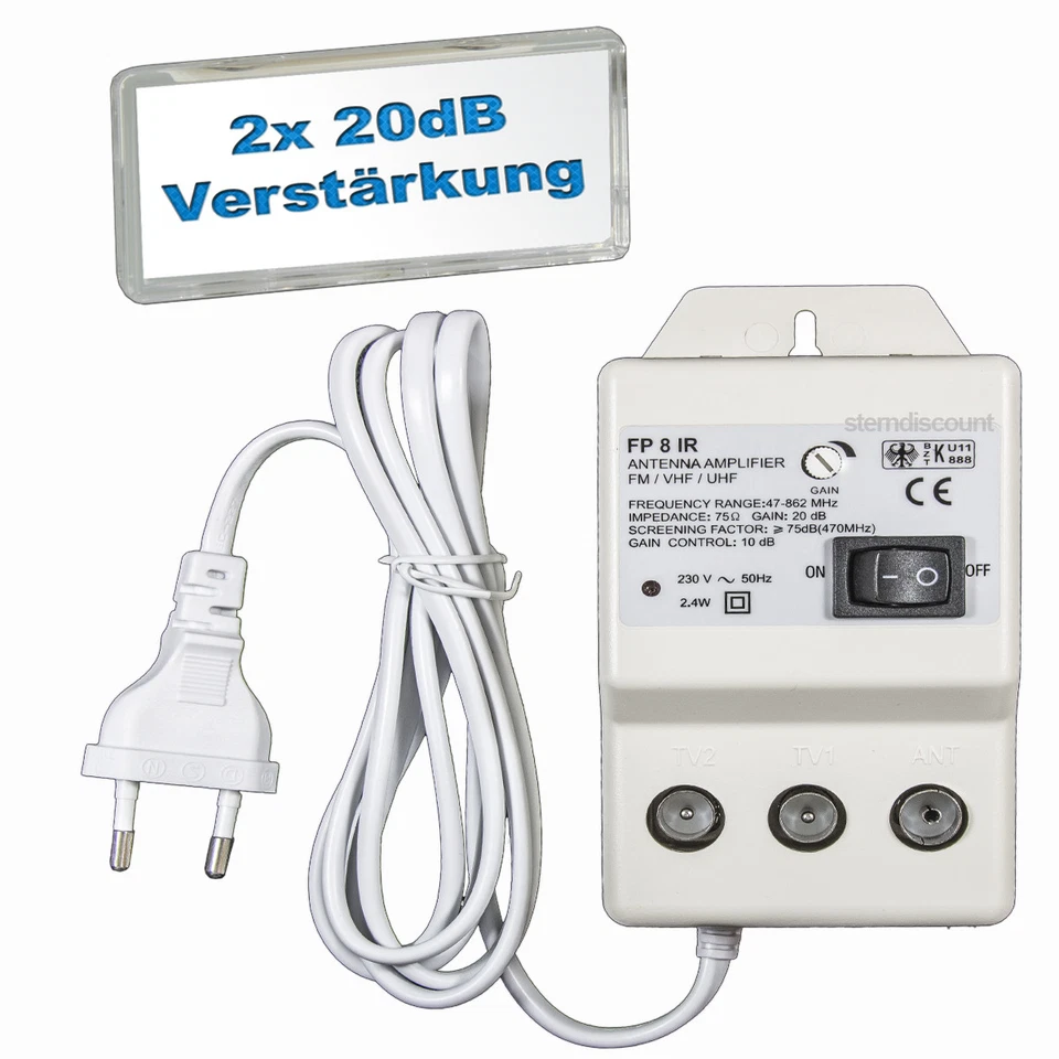 TV Antennenverstärker | 2 Geräte | HDTV 4K | DVB-C /T2 Signal Verstärker 20dB FP - Bild 4 von 4