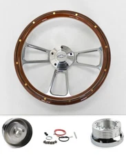 Nova Chevelle Mahogany Steering Wheel with Rivets Billet 14" Chevy Bowtie Cap