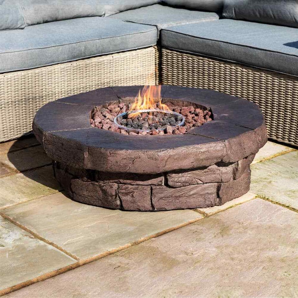 37.01 in.x 37.01 in.Round Stone Look Outdoor Propane Gas Fire Pit eBay
