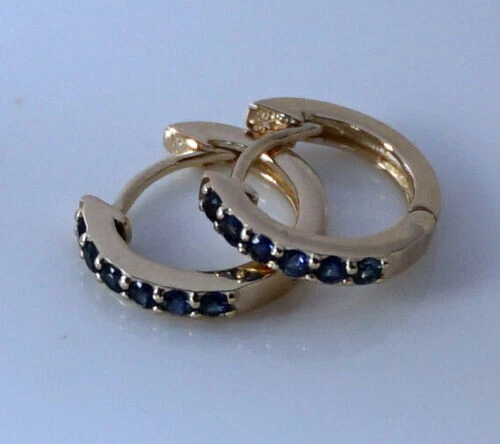 1.20 Ct Round Cut NATURAL Sapphire Huggie Earrings  14K Yellow Gold Plated - Image 4 of 4