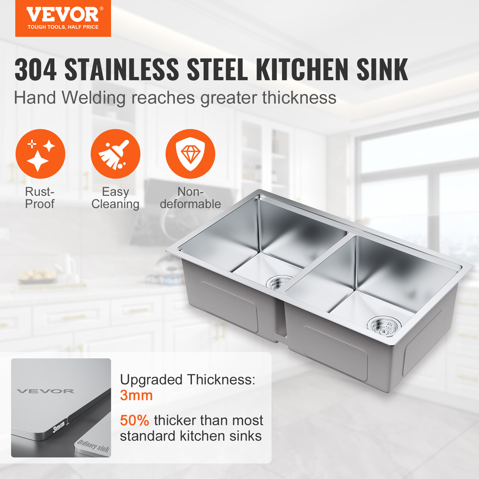 VEVOR 33" Undermount Kitchen Sink Double Bowls Basin Stainless Steel Kitchen Bar 840349924656 eBay
