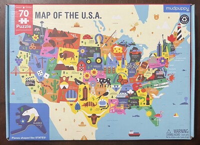 Map of The United States of America 70 Piece Puzzle Capitols Mudpuppy COMPLETE