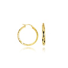14K Yellow Gold Diamond Cut Hoop Earrings