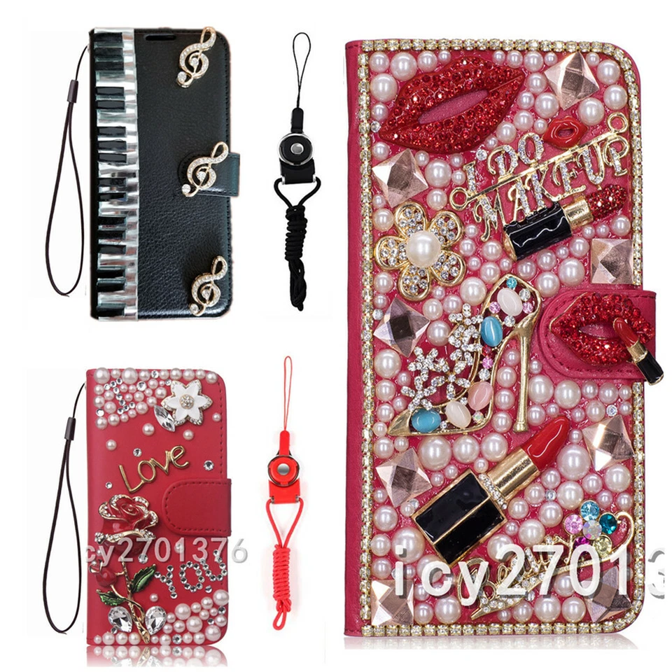 For BLU View 2 B130DL B131DL Sparkly Bling Leather slots Wallet Phone Case Cover - Image 3 of 4
