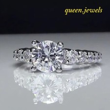 14K White Gold Over 2.87CT Round Cut Diamond Lab-Created Engagement Wedding Ring