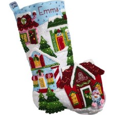 Bucilla Felt Applique Christmas Stocking Kit CHRISTMAS TOWN 18 inch