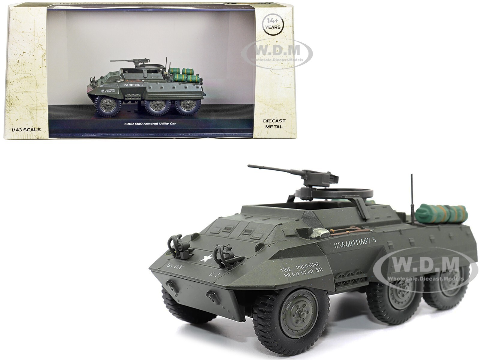 БРОНИРОВАННЫЙ ВНЕДОРОЖНИК FORD M20 ОЛИВКОВО-СЕРОГО ЦВЕТА АРМИИ США 1/43 ОТ MILITARIA 23203-43