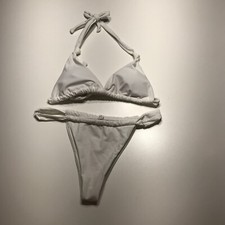 Womens 2-Piece Bikini Set Size Medium White Bodycon Triangle Halter Swimsuit NEW