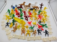 Vintage Tim Mee Toys Western Cowbys  Indians Toy Soldier LOT Canoe Horses Totem