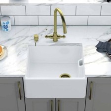 LSC Belfast 445 Compact 1.0 Bowl Fireclay Ceramic Kitchen Sink & Bronze Waste