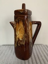 Vintage Brown Lava Glaze Coffee Pot Square Shaped French Retro 