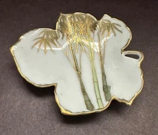 Vintage Ceramic Trinket Dish Bamboo Theme With Gold Detailing