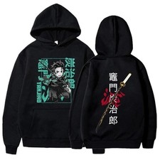 Men's Demon Slayer Anime Printed Hooded Sweatshirt - Black Causal Hoodie