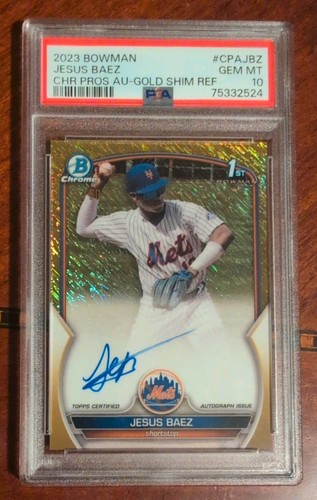  JESUS BAEZ 2023 BOWMAN CHROME PROSPECT AUTOS GOLD SHIMMER 1/50 PSA 10 BOOKEND