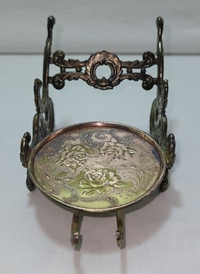 Brass Pen / Brush & Inkwell Stand Or  Teacup, Saucer & Teaspoon Holder Vintage