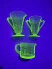Set Anchor Hocking Green Block Optic Uranium Glass Creamer & Sugar